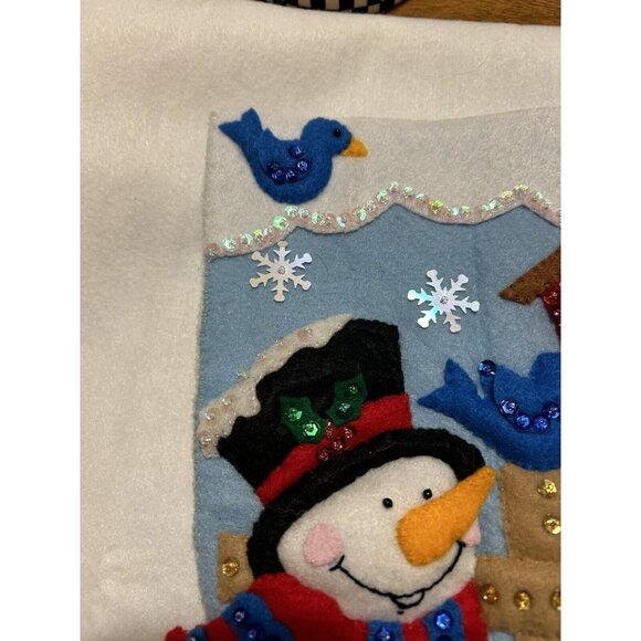 Complete Design Works Felt Christmas Stocking "Snowman and Birds” Hand Stitched - Picture 4 of 8